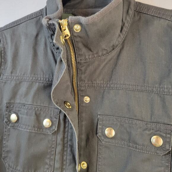 J Crew Downtown Field Jacket Women's XS Army Green Gold Zip Snap Chore Safari - Picture 3 of 13